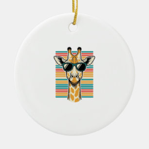 Vintage Giraffe Sunglasses Retro Stripe Vector Des Ceramic Tree Decoration