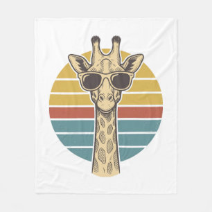 Vintage Giraffe Sunglasses Retro Sunset Vector Des Fleece Blanket