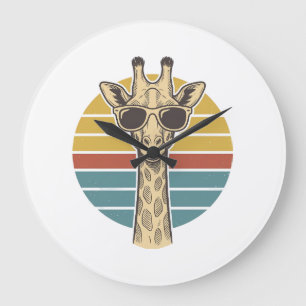 Vintage Giraffe Sunglasses Retro Sunset Vector Des Large Clock