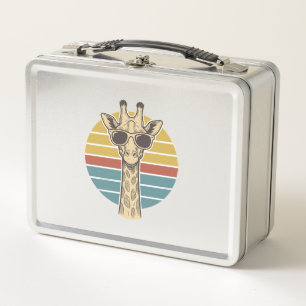 Vintage Giraffe Sunglasses Retro Sunset Vector Des Metal Lunch Box