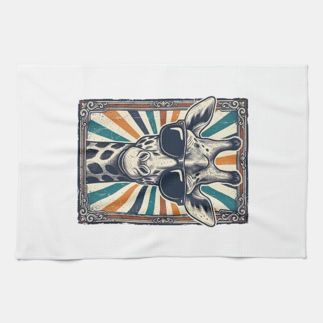 Vintage Giraffe Sunglasses Tea Towel (Horizontal)