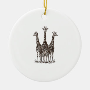 Vintage Giraffe Sunset Engraving Safari Shirt_1 Ceramic Tree Decoration