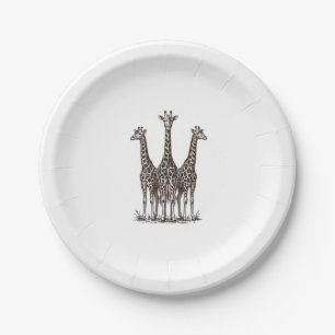 Vintage Giraffe Sunset Engraving Safari Shirt_1 Paper Plate
