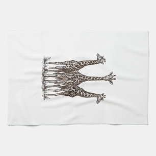 Vintage Giraffe Sunset Engraving Safari Shirt_1 Tea Towel
