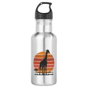Vintage Giraffe Sunset Safari Vector Shirt Design_ 532 Ml Water Bottle