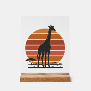Vintage Giraffe Sunset Safari Vector Shirt Design_ Acrylic Sign