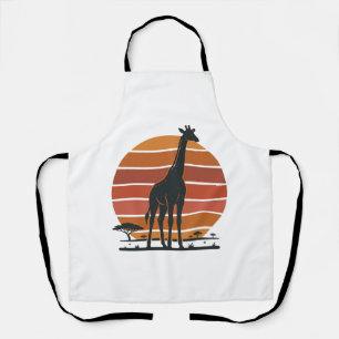 Vintage Giraffe Sunset Safari Vector Shirt Design_ Apron