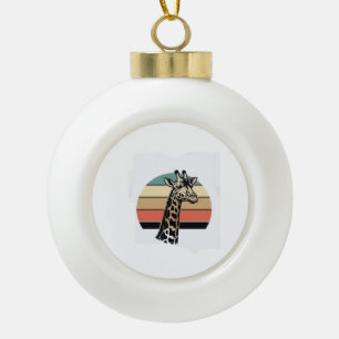 Vintage Giraffe Sunset Safari Vector Shirt Design Ceramic Ball Christmas Ornament