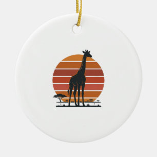 Vintage Giraffe Sunset Safari Vector Shirt Design_ Ceramic Tree Decoration