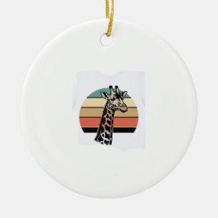 Vintage Giraffe Sunset Safari Vector Shirt Design Ceramic Tree Decoration