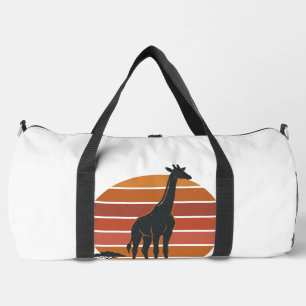 Vintage Giraffe Sunset Safari Vector Shirt Design_ Duffle Bag