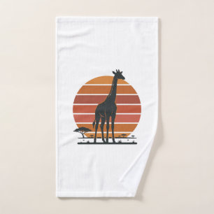 Vintage Giraffe Sunset Safari Vector Shirt Design_ Hand Towel