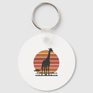 Vintage Giraffe Sunset Safari Vector Shirt Design_ Key Ring