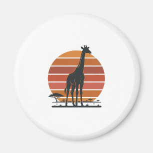 Vintage Giraffe Sunset Safari Vector Shirt Design_ Magnet