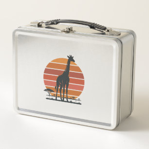 Vintage Giraffe Sunset Safari Vector Shirt Design_ Metal Lunch Box