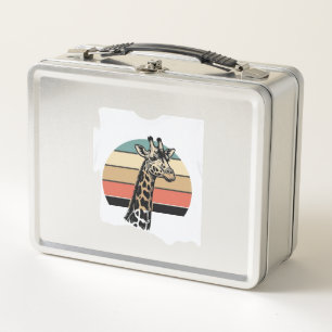 Vintage Giraffe Sunset Safari Vector Shirt Design Metal Lunch Box