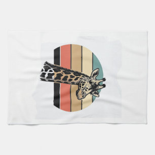 Vintage Giraffe Sunset Safari Vector Shirt Design Tea Towel