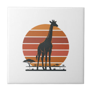 Vintage Giraffe Sunset Safari Vector Shirt Design_ Tile