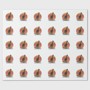 Vintage Giraffe Sunset Safari Vector Shirt Design_ Wrapping Paper