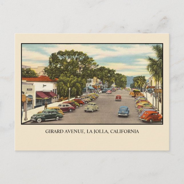 Vintage Girard Avenue, La Jolla, San Diego Postcard (Front)