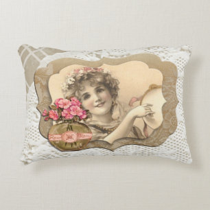 Vintage Girl2 Framed Ivory Lace Doily AccentPillow Decorative Cushion