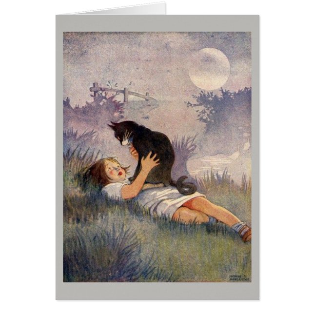 Vintage - Girl and Black Cat, (Front)