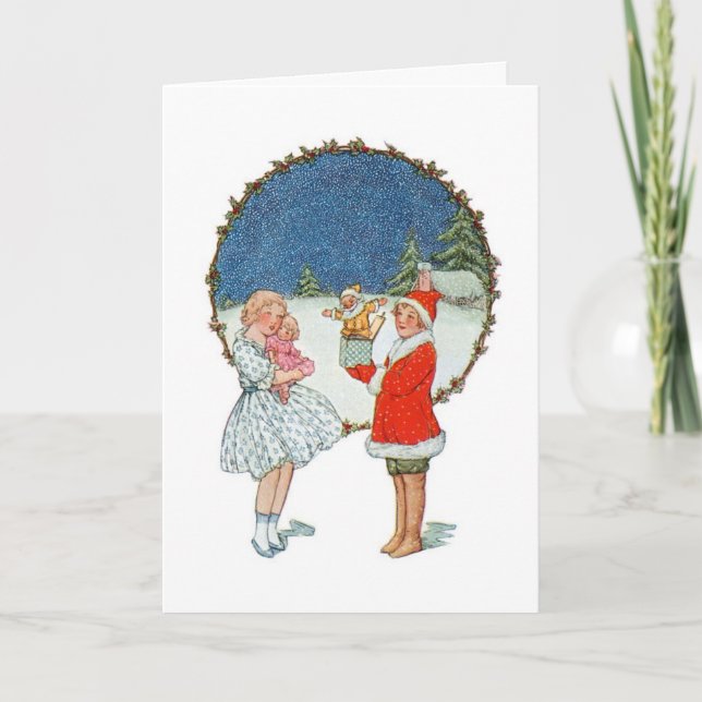 Vintage Girl and Boy Christmas Card (Front)