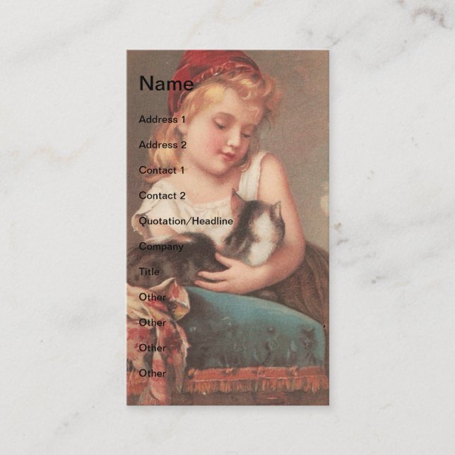Vintage Girl and Cat Business Card (Front)