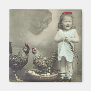 Vintage girl and chickens Magnet