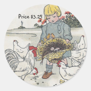 Vintage Girl And Chickens Pricing Stickers