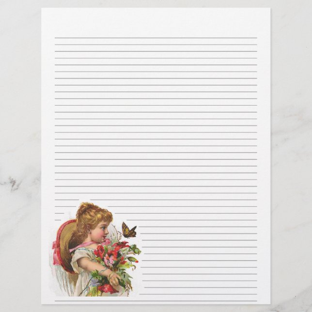 Vintage Girl and Flowers Lined Letterhead (Front)