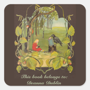 Vintage Girl and Raven Reading Books Square Sticker