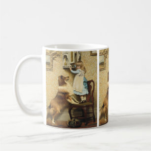 Vintage Girl and Sheltie Dog Art Secret Place Coffee Mug