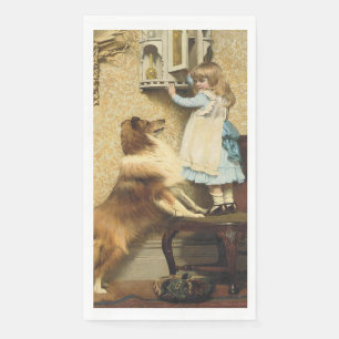 Vintage Girl and Sheltie Dog Art Secret Place Napkin