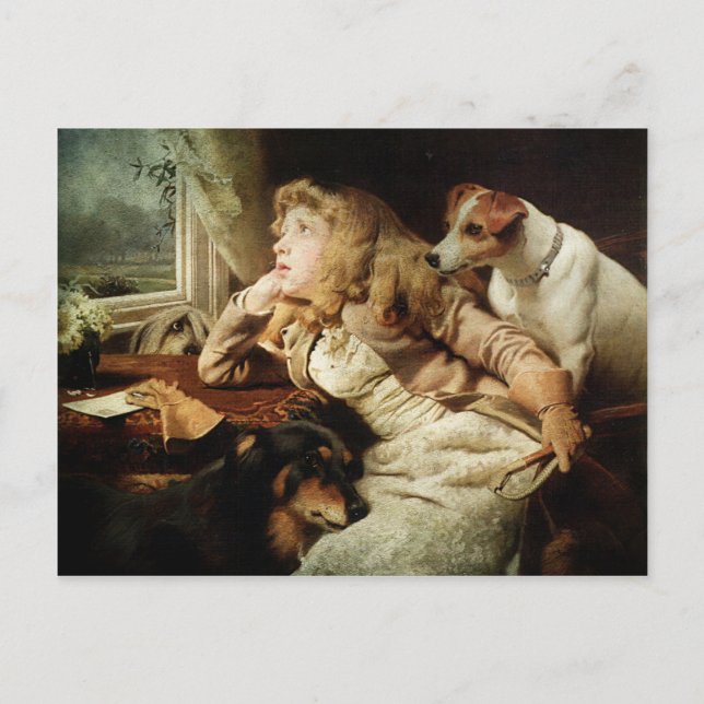Vintage Girl and Two Dogs Postcard (Front)