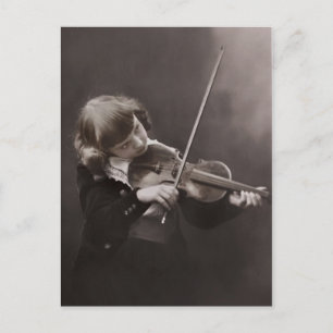 Vintage girl and violin c1920s postcard