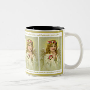 Vintage  Girl Angel with roses Memorare Prayer Two-Tone Coffee Mug