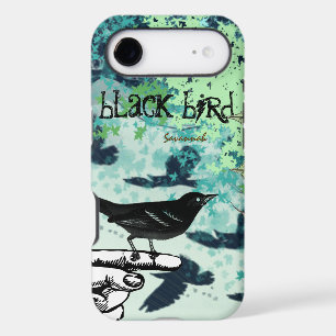 Vintage Girl Aqua Black Bird Pattern Iphone