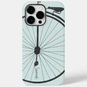 Vintage Girl  Aqua blue Bike Linen Iphone Case-Mate iPhone 14 Pro Max Case