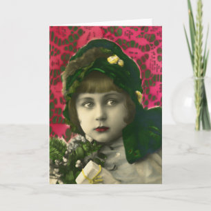 vintage girl at christmas holiday card