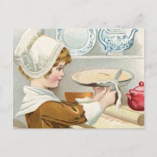 VINTAGE GIRL BAKING PIE POSTCARD