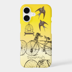 Vintage Girl Birds Birdcage Bicycle Ombre