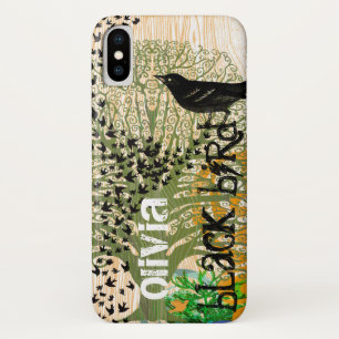 Vintage Girl  Black Bird Pattern iPhone X Case