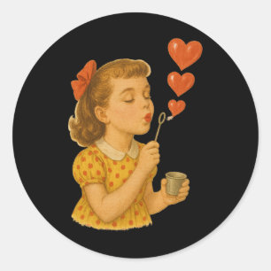 Vintage Girl Blowing Kisses Love Valentines Romant Classic Round Sticker