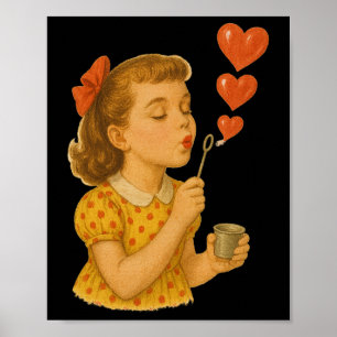 Vintage Girl Blowing Kisses Love Valentines Romant Poster