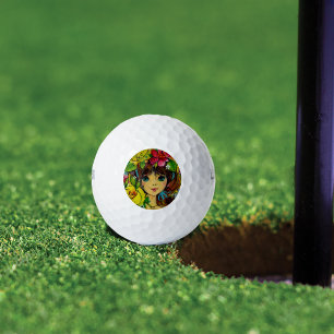 Vintage Girl Bouquet Flowers Hat Golf Balls