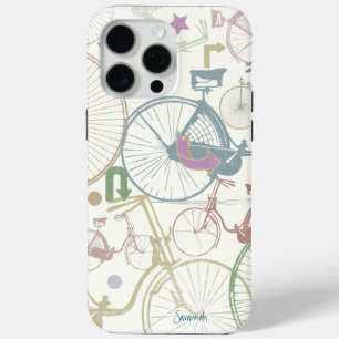 Vintage Girl Bright Colours Bicycles Pattern iPhone 15 Pro Max Case