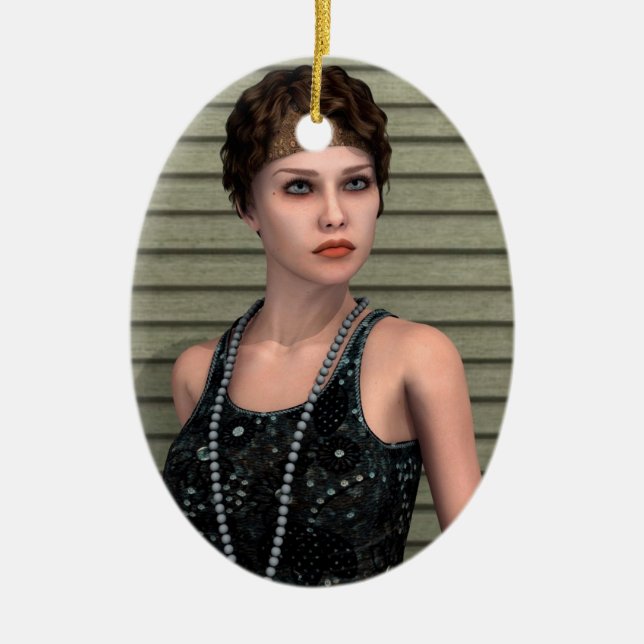 Vintage Girl Ceramic Tree Decoration (Front)