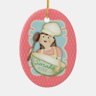 Vintage girl chef mixing bowl Christmas ornament