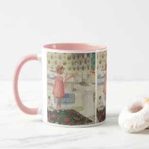 Vintage Girl, Child Doing Laundry Hanging Clothes Mug
